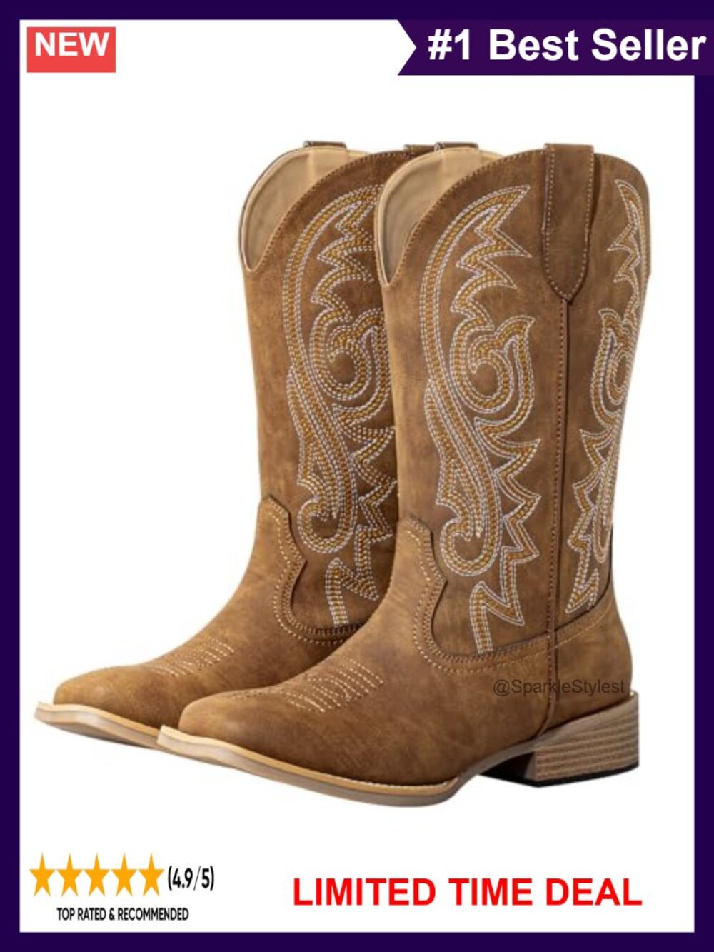 Extra Wide Calf Cowboy Boots Square Toe Removable Insole Women
